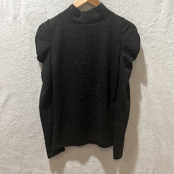 Womens LOVE ADY Shimmering Black Pouf L/S High Neck Top Size L (M) New With Tag - Picture 2 of 3